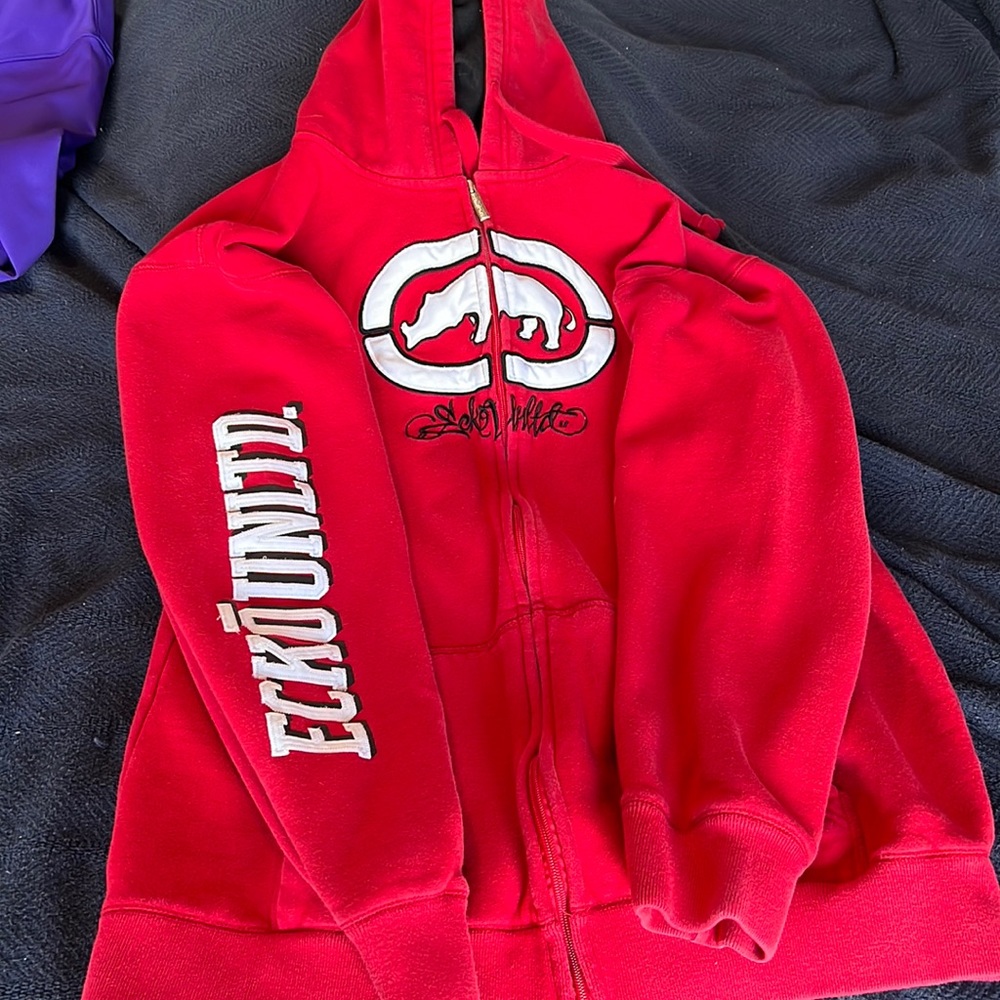 Vintage red ecko unlimited mark ecko zip up hoodie size XL.